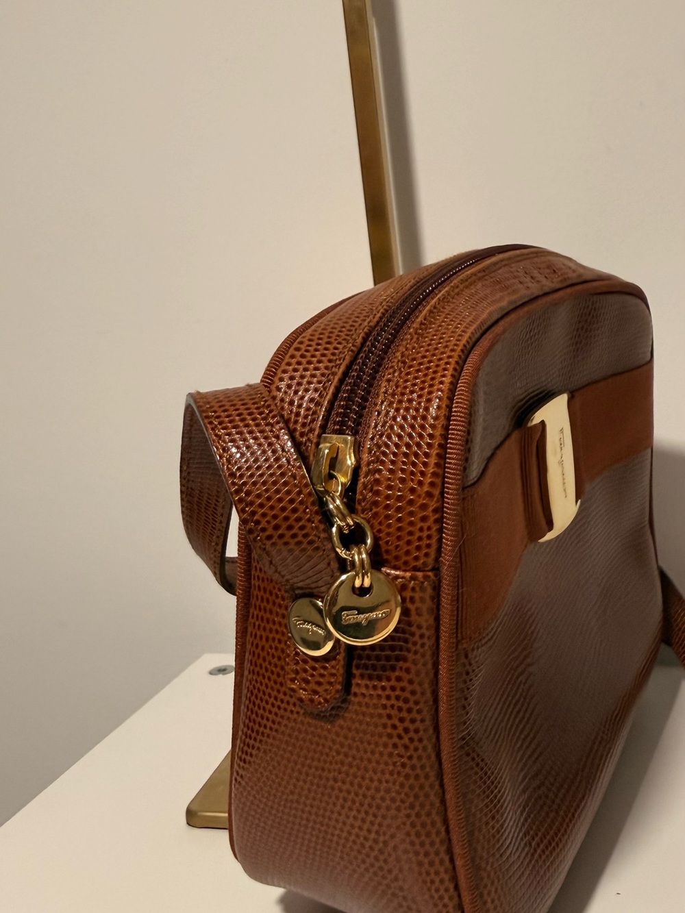 Salvatore Ferragamo Cognac Textured Leather Shoulder Bag(NWOT) - Picture 4 of 7